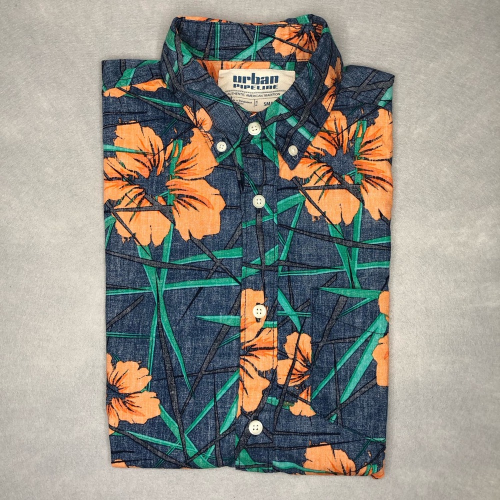 Urban Pipeline Floral Hawaiian Short Sleeve Shirt‎ 100% Cotton Size Small